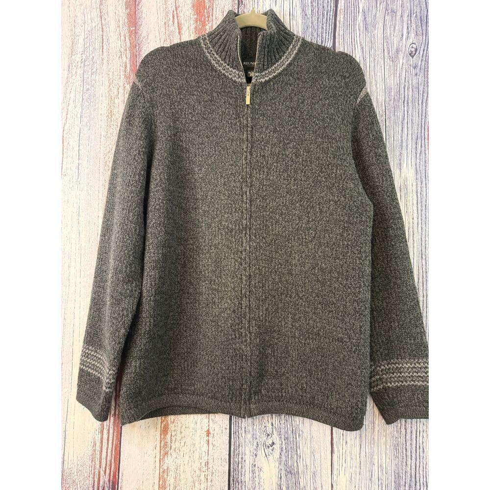 Mens Reunion Gray Full Zip Cardigan Size Large Stand Up Collar